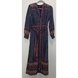 Caballero womens small long maxi michelle dress blue silk batik resort wear